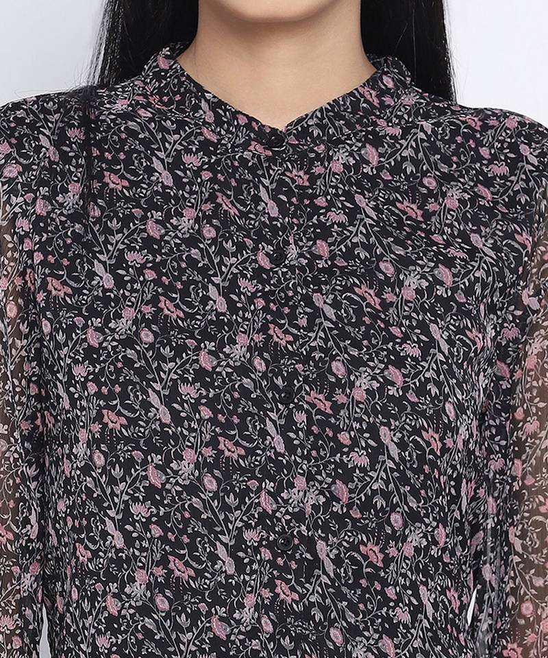 Flame black printed causal women dress