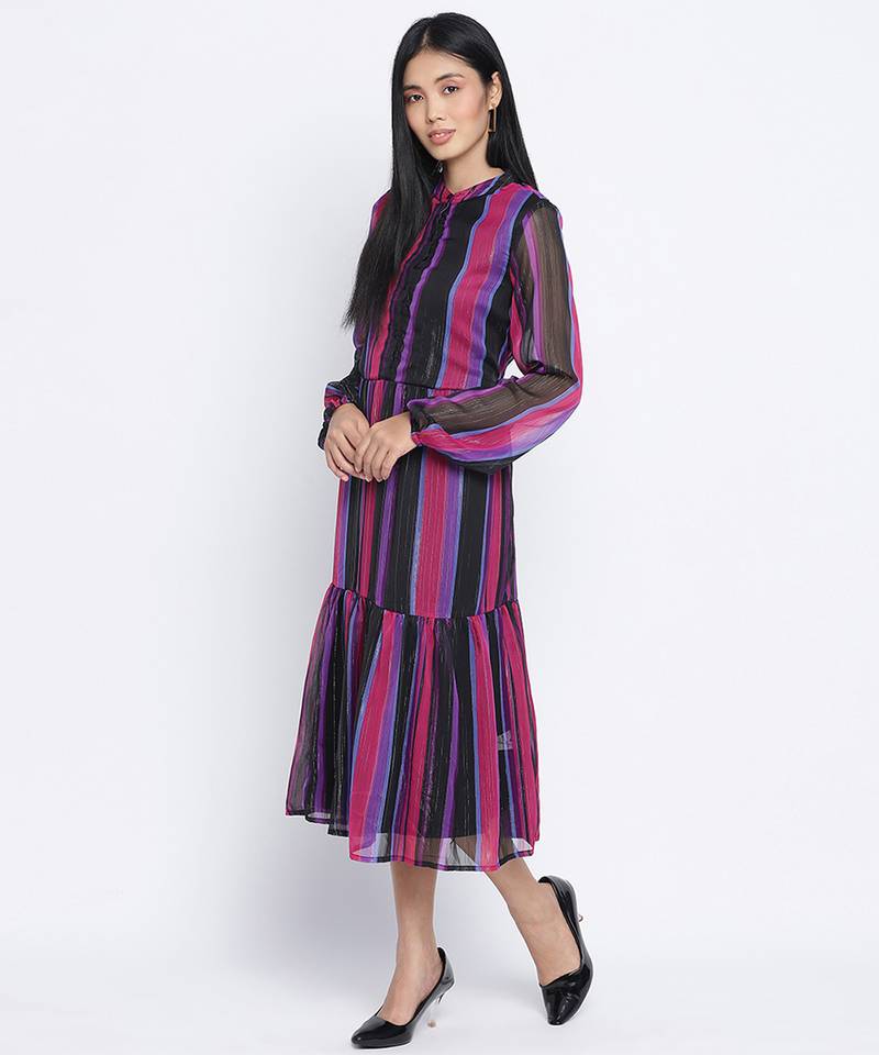 Lurex Rainbow meld stripez casual women dresss