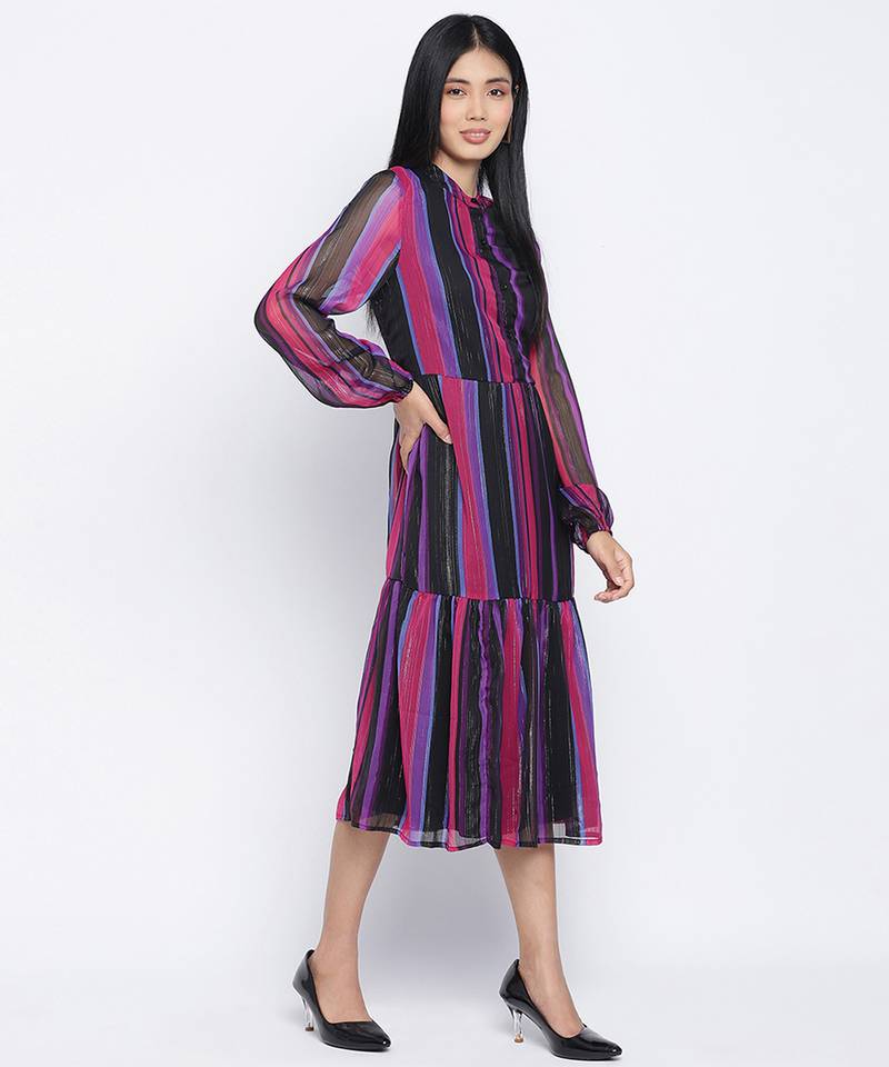 Lurex Rainbow meld stripez casual women dresss