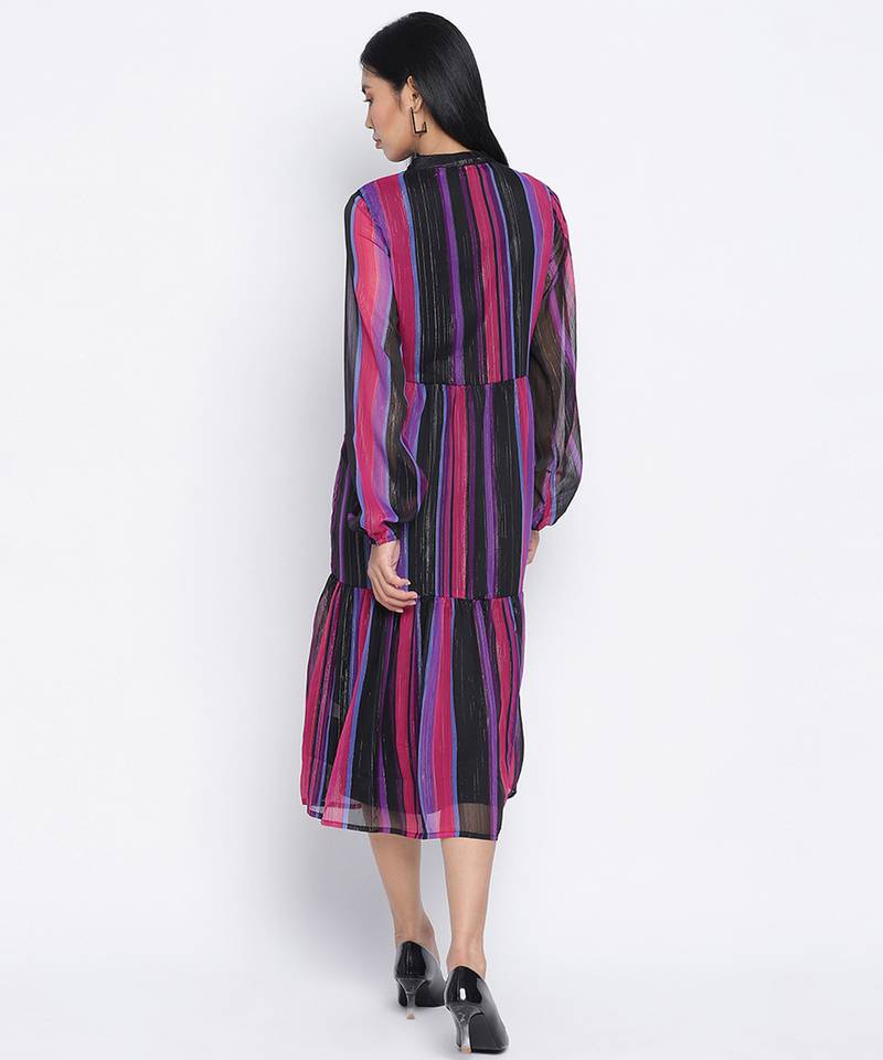 Lurex Rainbow meld stripez casual women dresss