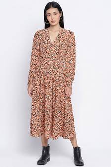 Gracious orange printed casual women dress