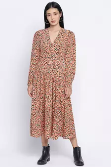 Gracious orange printed casual women dress