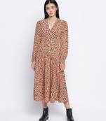 Gracious orange printed casual women dress