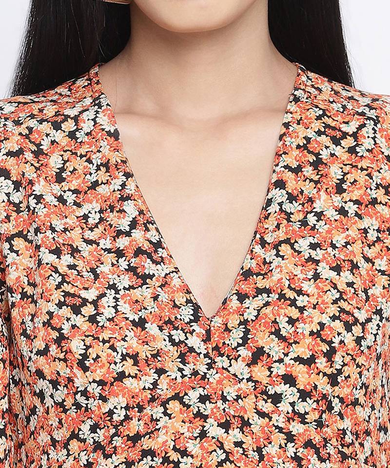 Gracious orange printed casual women dress