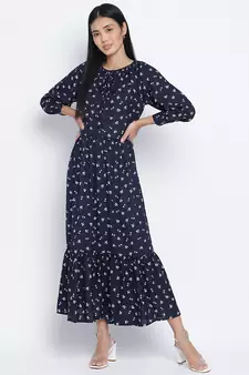Exciting Blue printed causal women dress