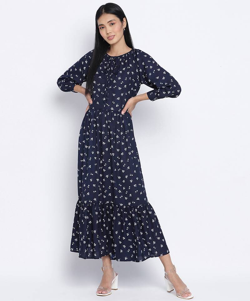 Exciting Blue printed causal women dress