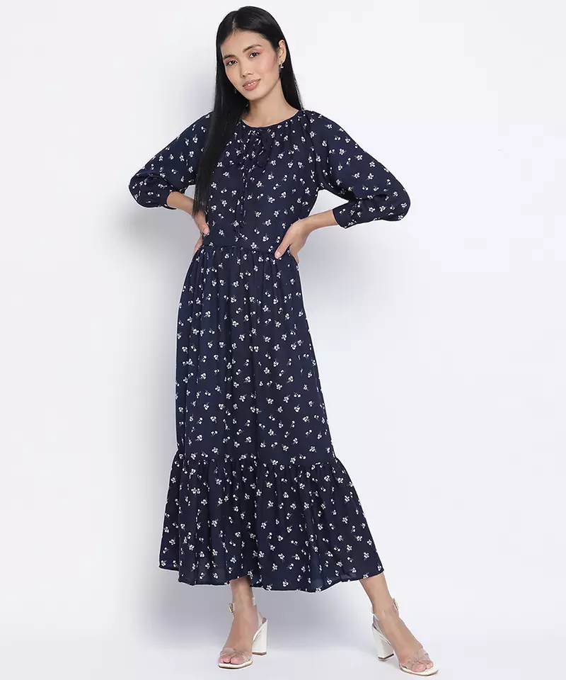 Exciting Blue printed causal women dress