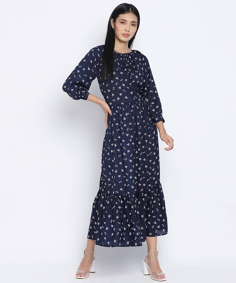 Exciting Blue printed causal women dress