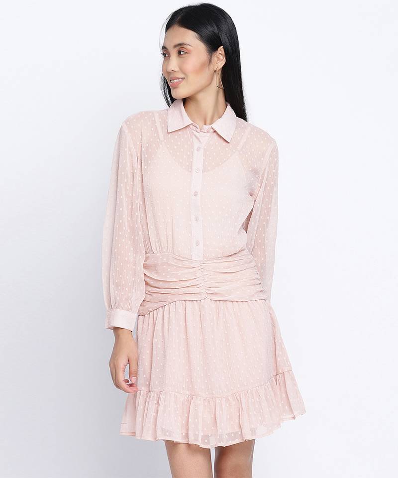 Delights peach Swissdot stylish women dress