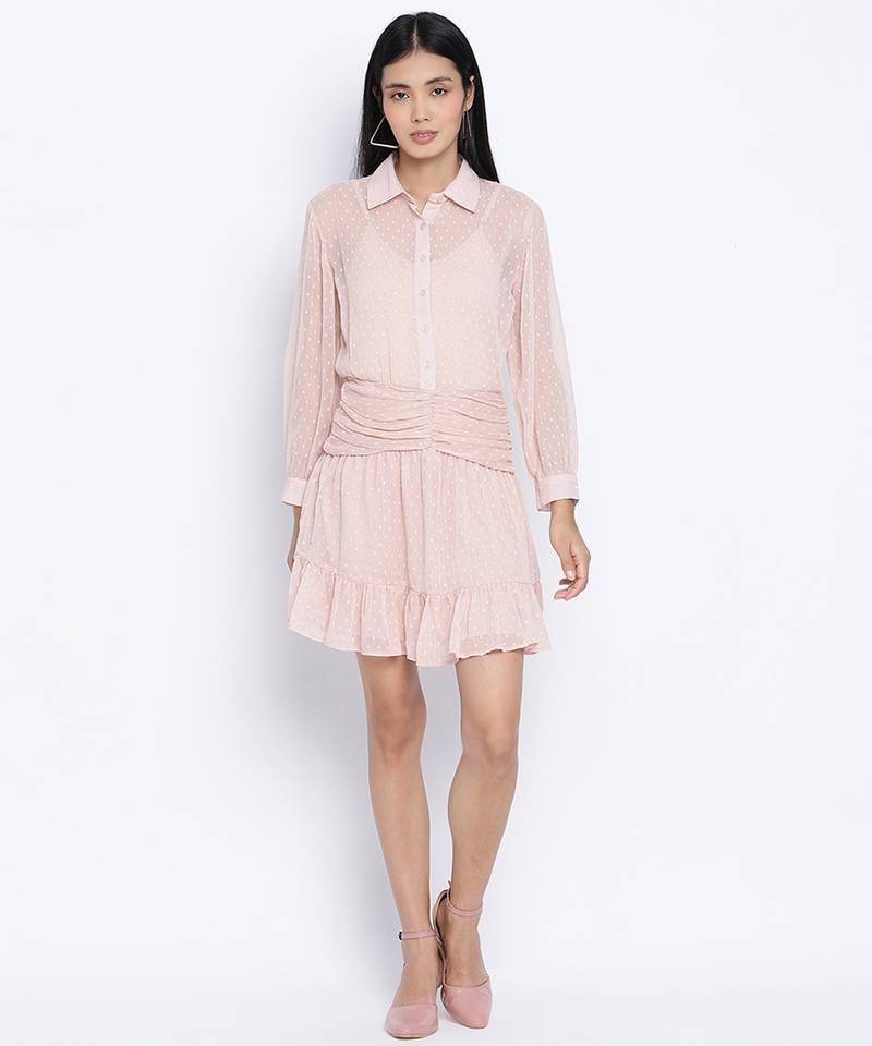 Delights peach Swissdot stylish women dress