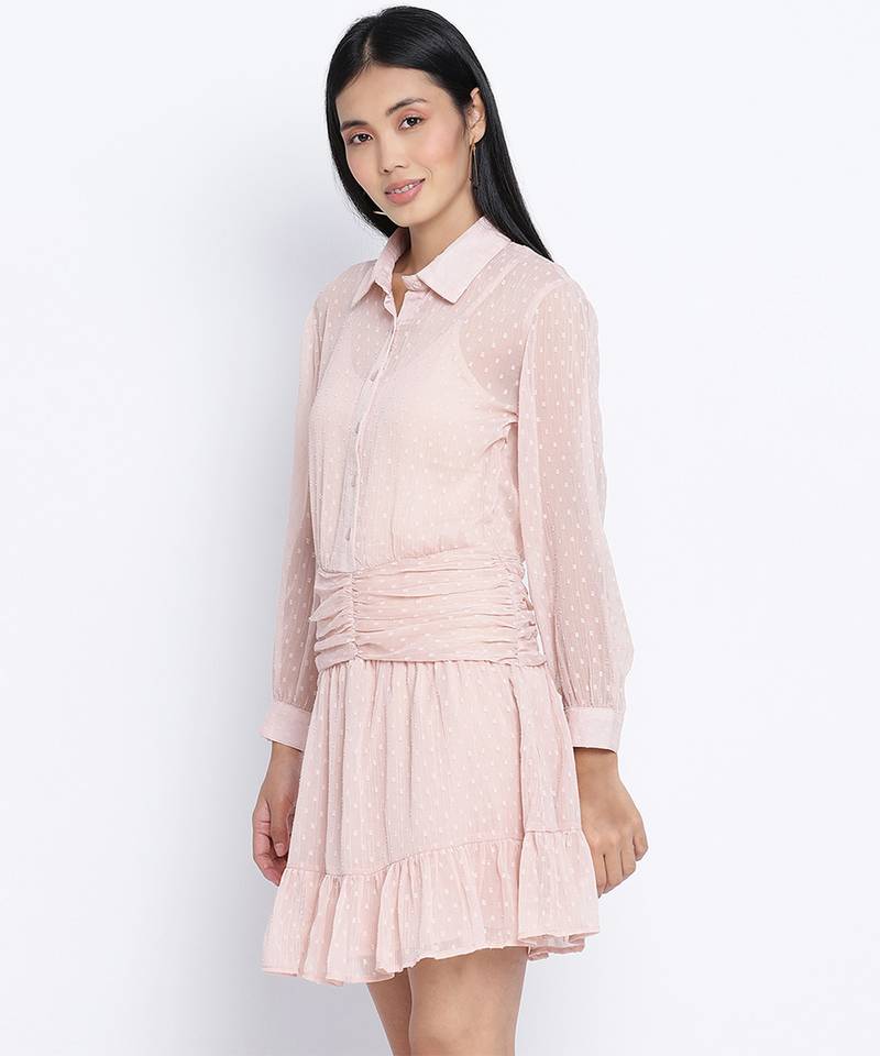 Delights peach Swissdot stylish women dress