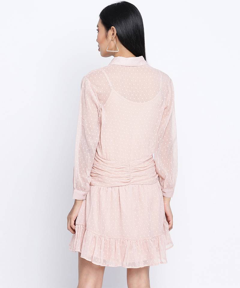 Delights peach Swissdot stylish women dress