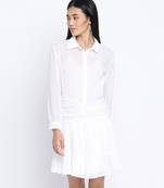 Grandeur white gathered Swissdot style women dress