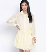 Suttle yellow gathered Swissdot style women dress