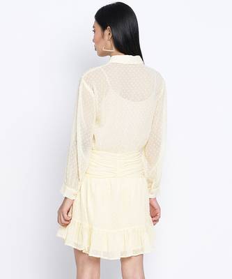 Suttle yellow gathered Swissdot style women dress 4
