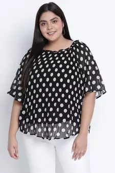 Blackablizz pleated polka printed plus size top