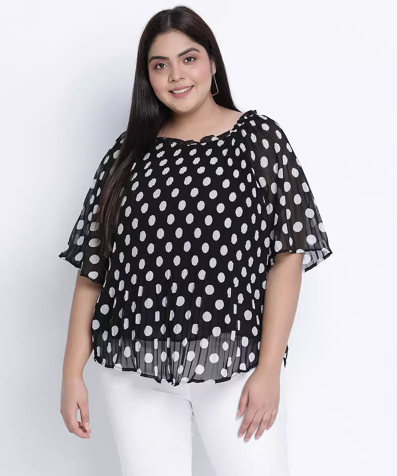Blackablizz pleated polka printed plus size top