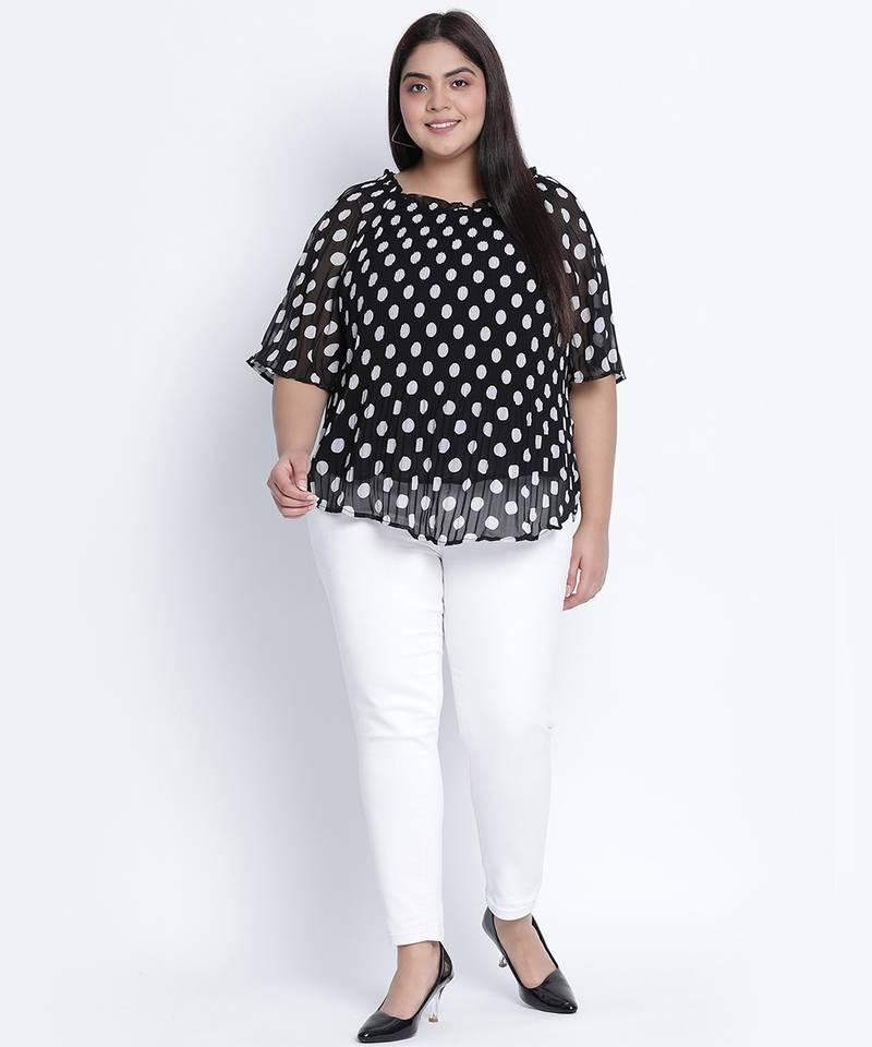 Blackablizz pleated polka printed plus size top