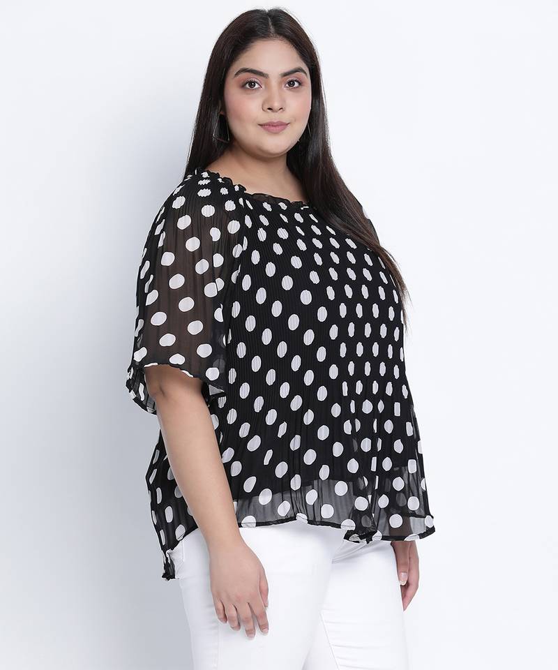 Blackablizz pleated polka printed plus size top