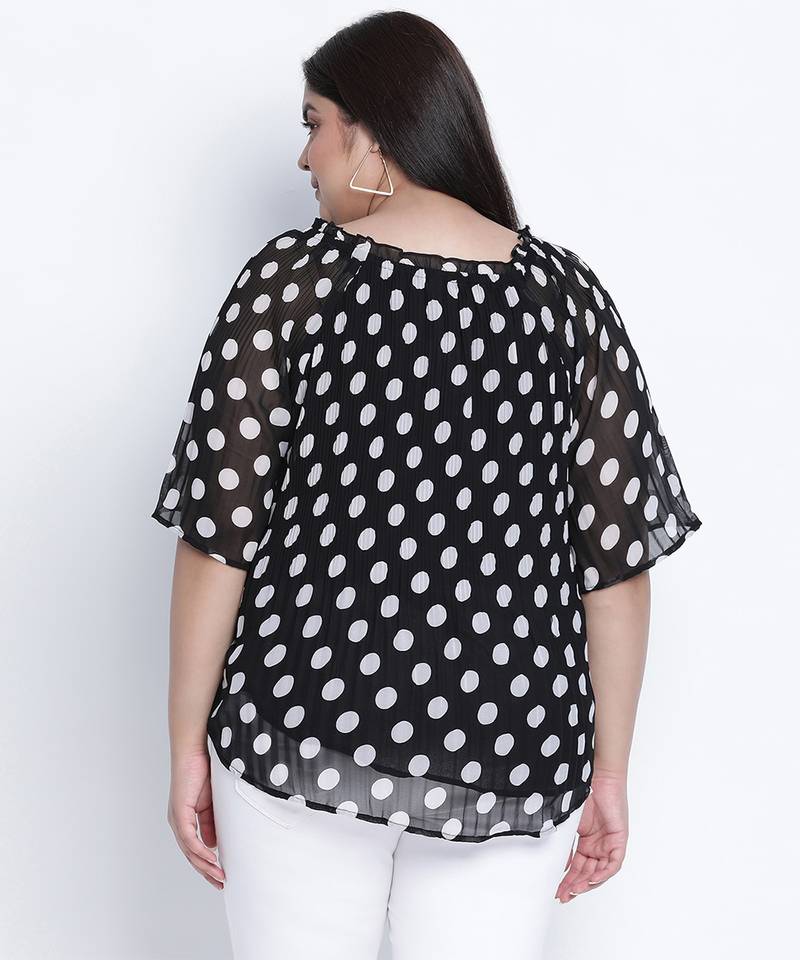Blackablizz pleated polka printed plus size top