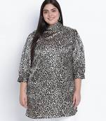Striking black Animal satin print Plus tunic