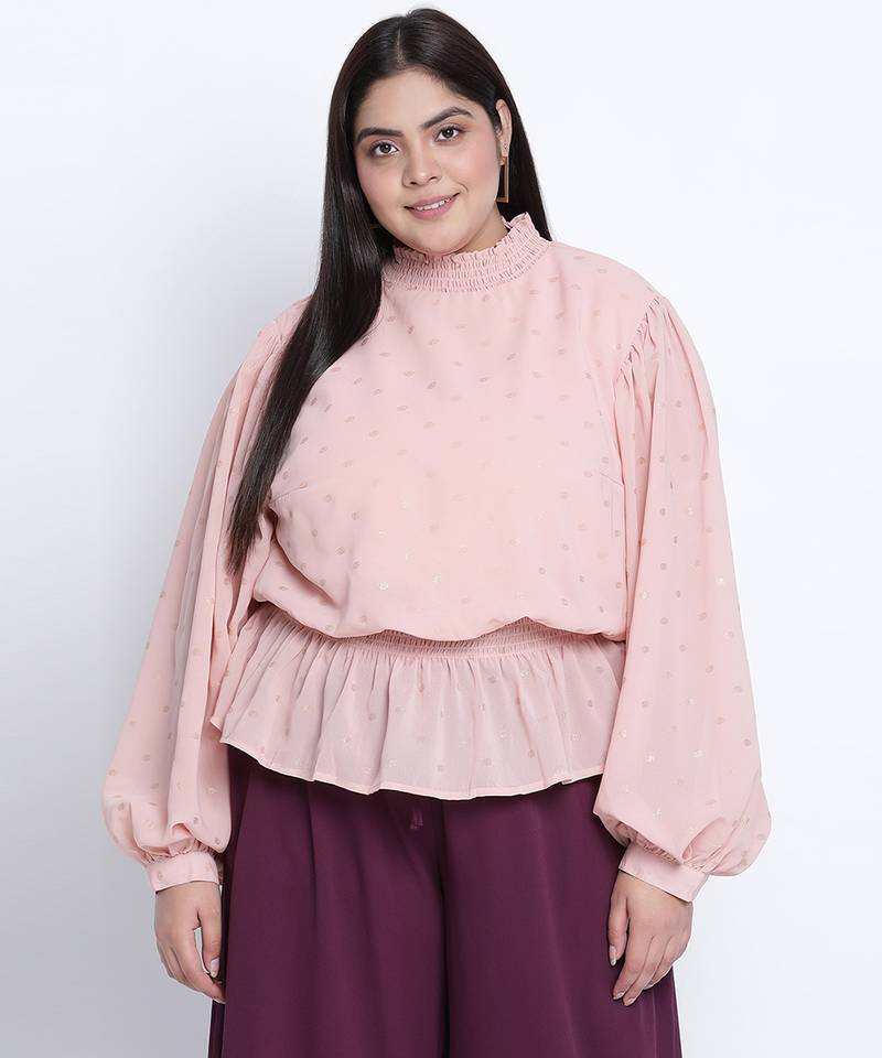 Taffy peach foil print  plus size  top
