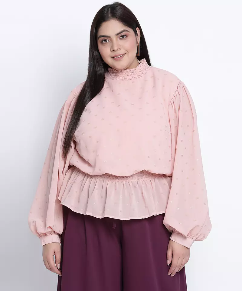 Taffy peach foil print  plus size  top