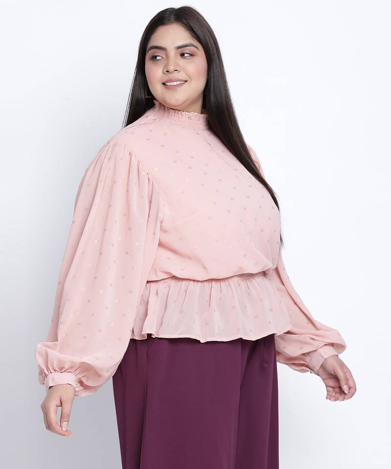 Taffy peach foil print  plus size  top