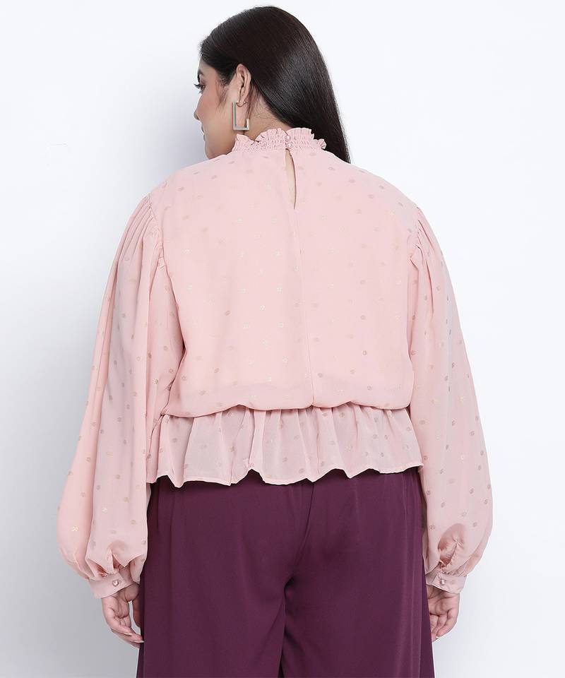 Taffy peach foil print  plus size  top