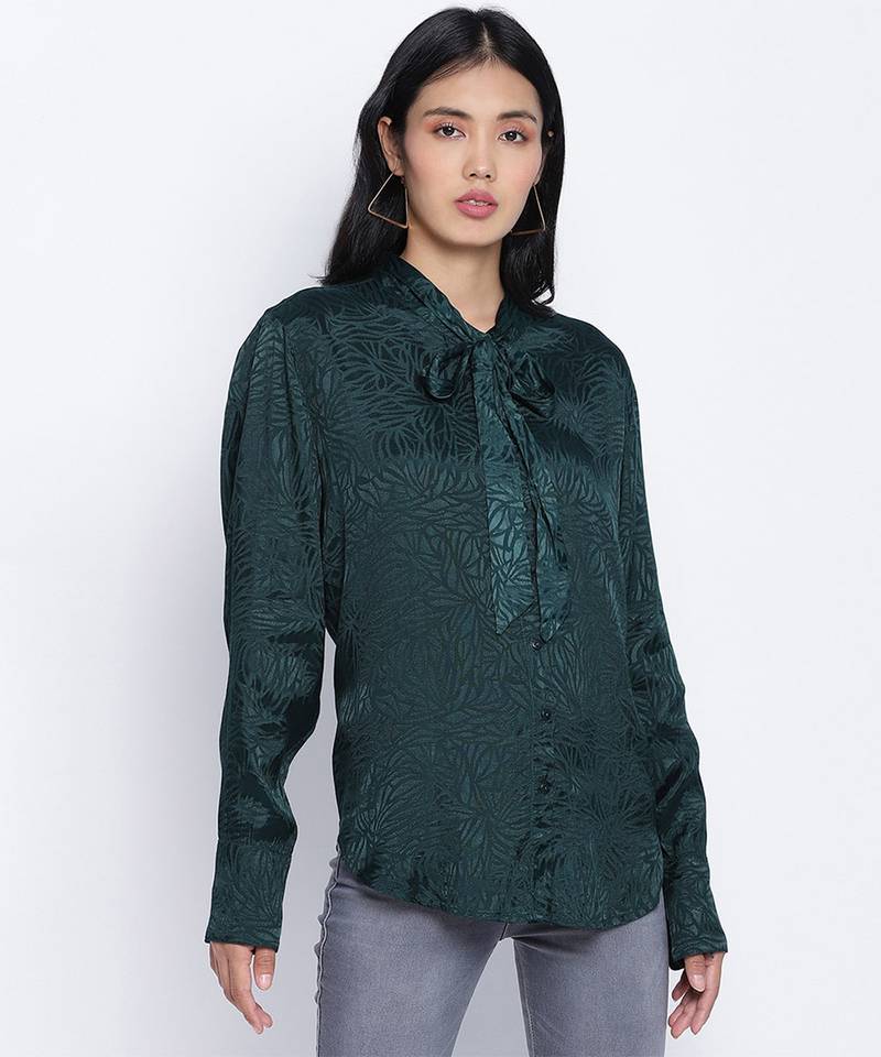 Hazzy  chic green women viscose dobby top