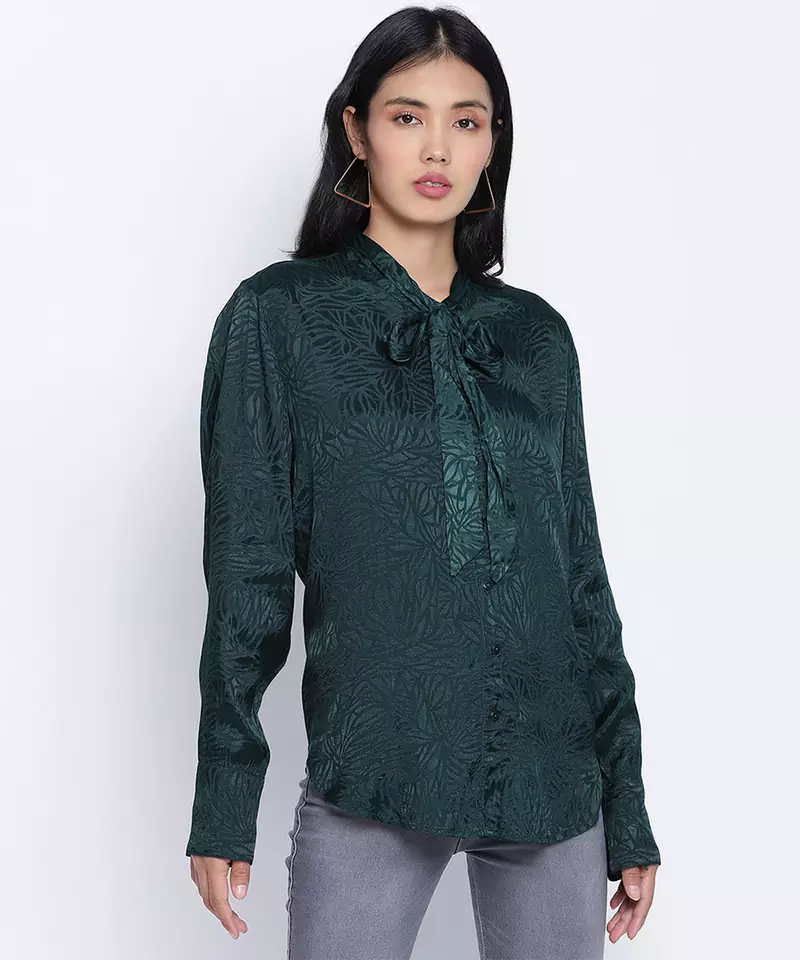 Hazzy  chic green women viscose dobby top
