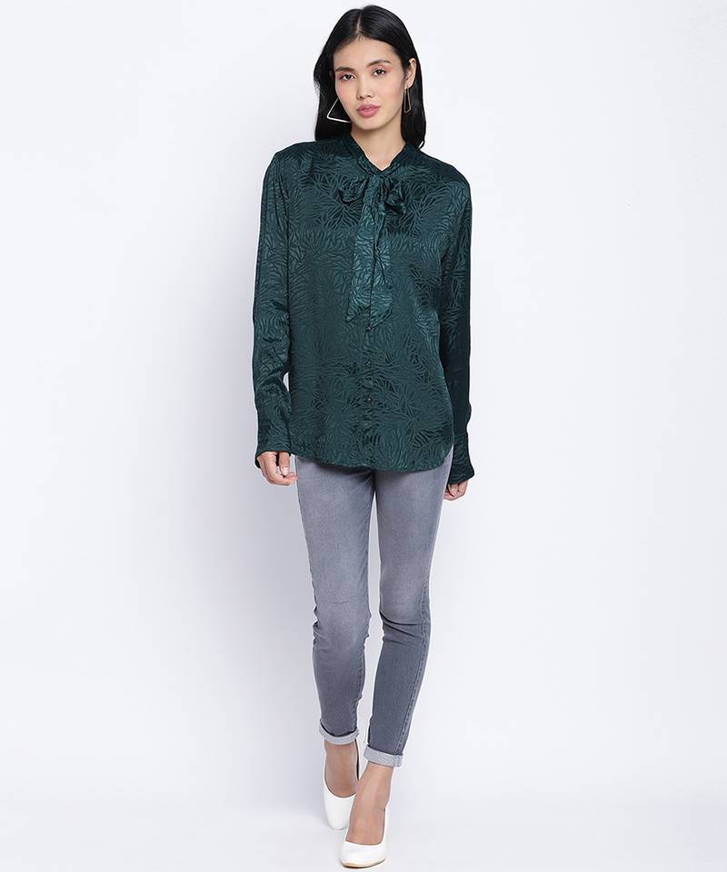 Hazzy  chic green women viscose dobby top