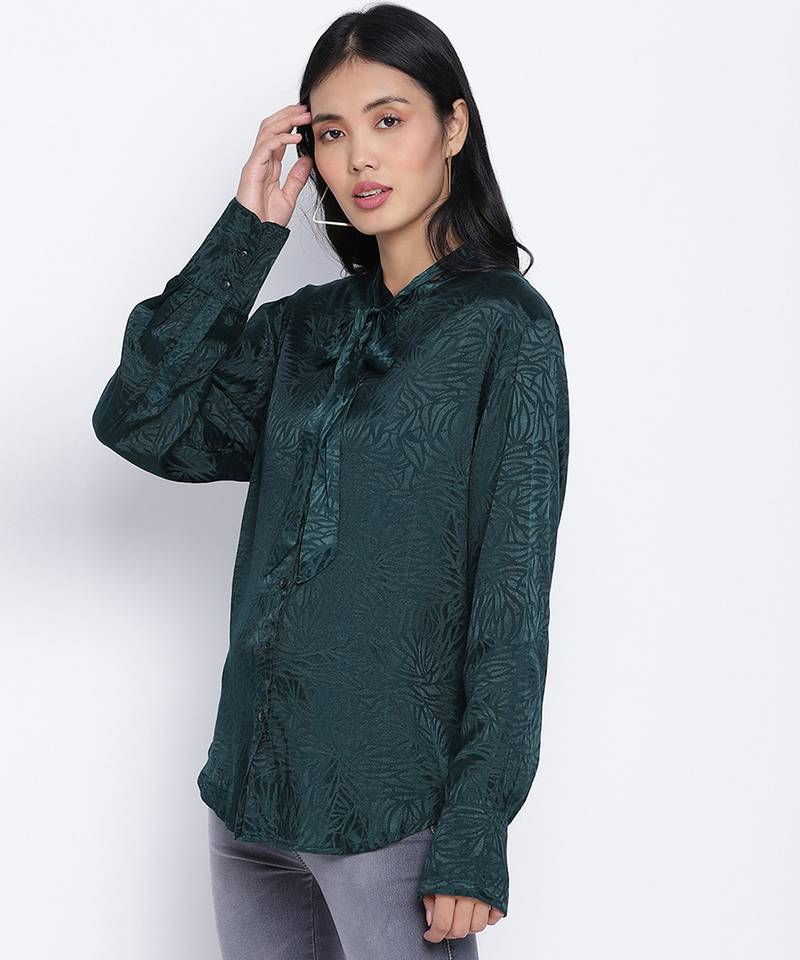 Hazzy  chic green women viscose dobby top