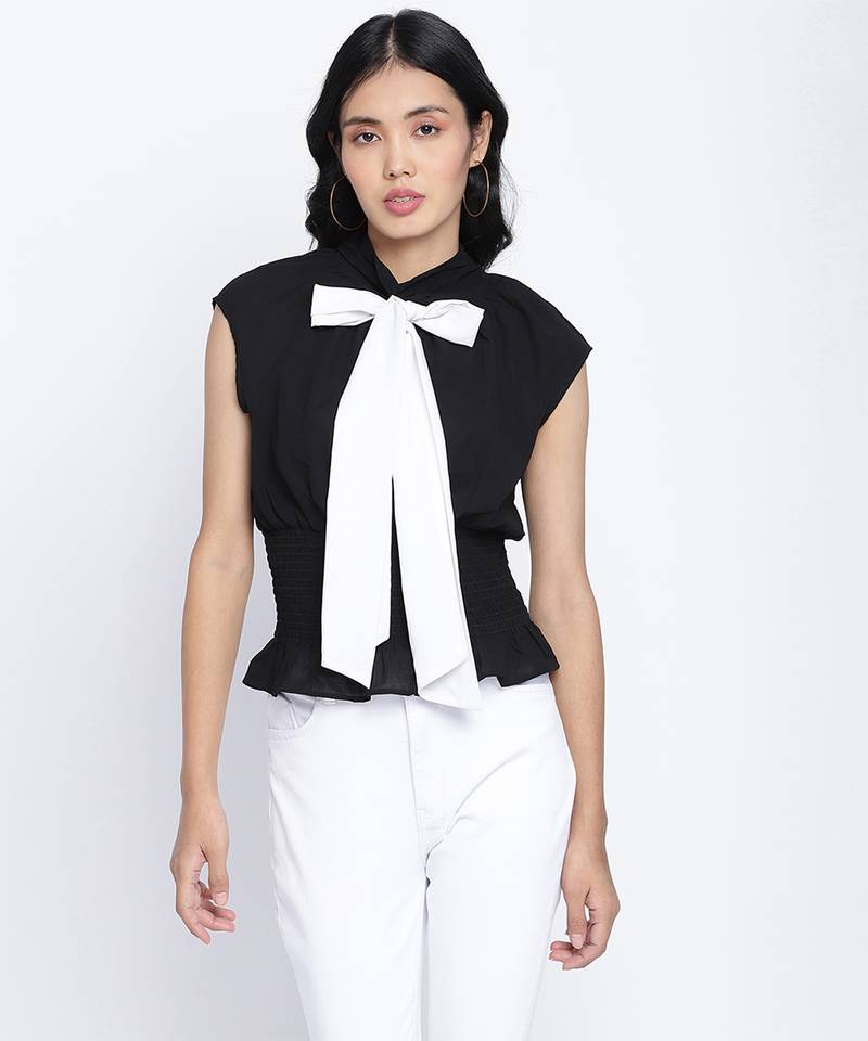 Femme fatal black color  bow style women top