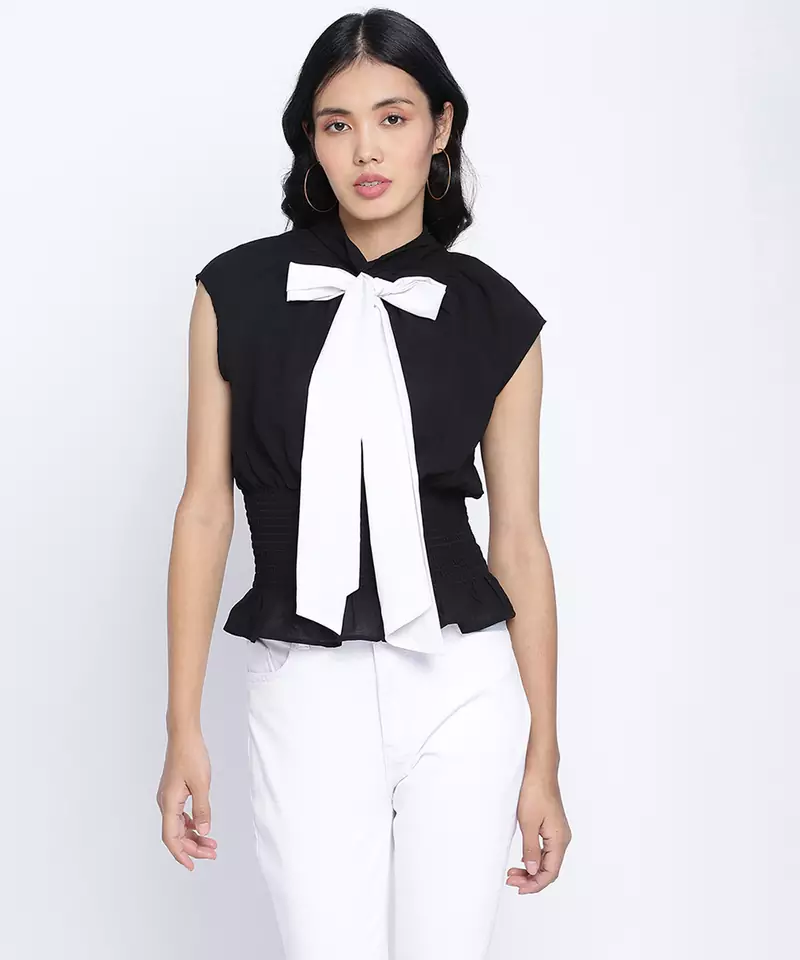 Femme fatal black color  bow style women top