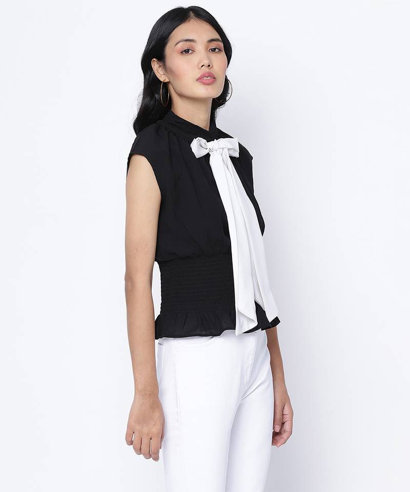 Femme fatal black color  bow style women top