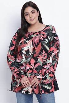 Fantallic tropical print plus size top