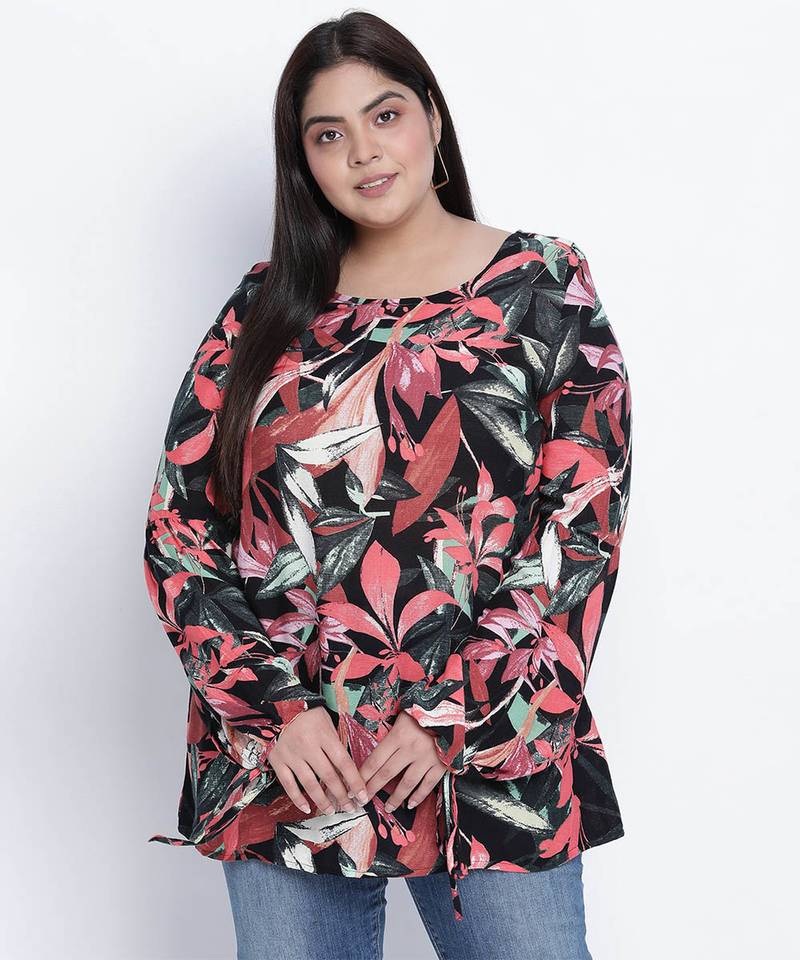 Fantallic tropical print plus size top