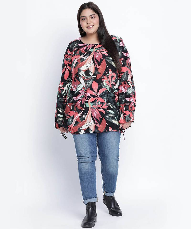 Fantallic tropical print plus size top