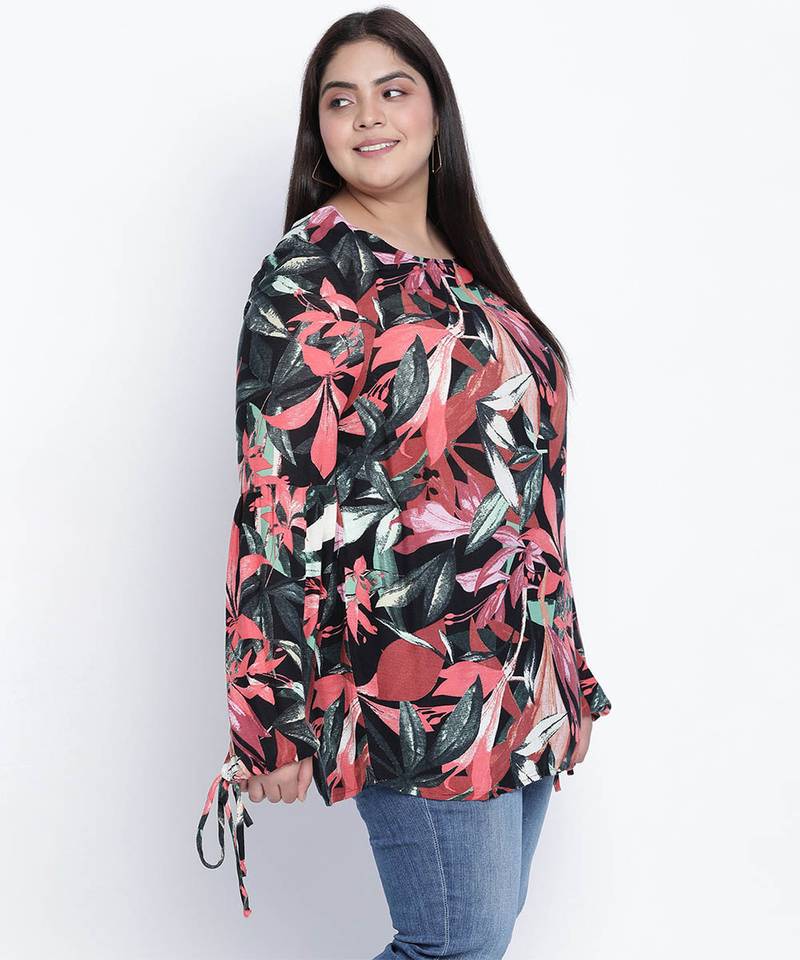 Fantallic tropical print plus size top