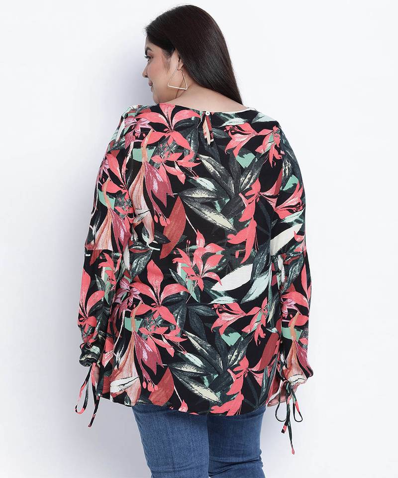 Fantallic tropical print plus size top