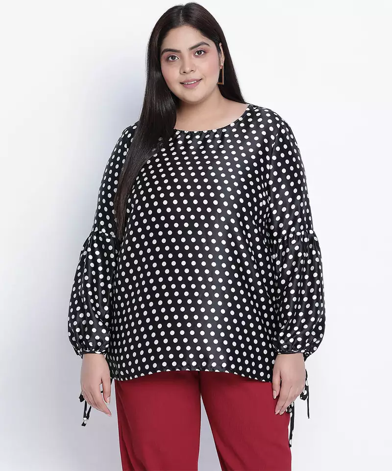 jaattic Black polka dot plus size top