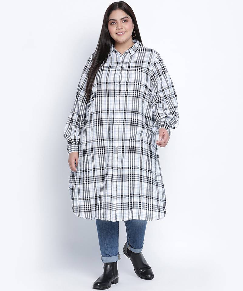Lovallic button down plus size  Checked Tunic