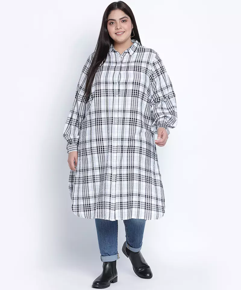 Lovallic button down plus size  Checked Tunic