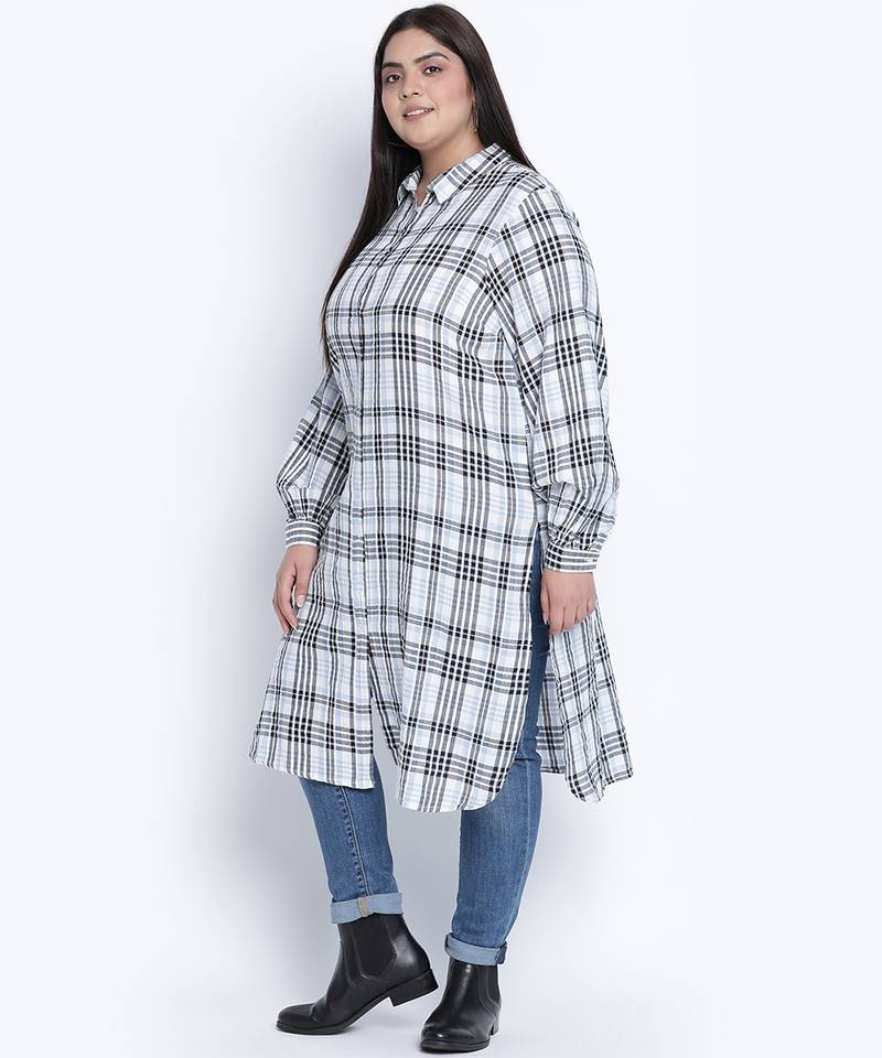 Lovallic button down plus size  Checked Tunic