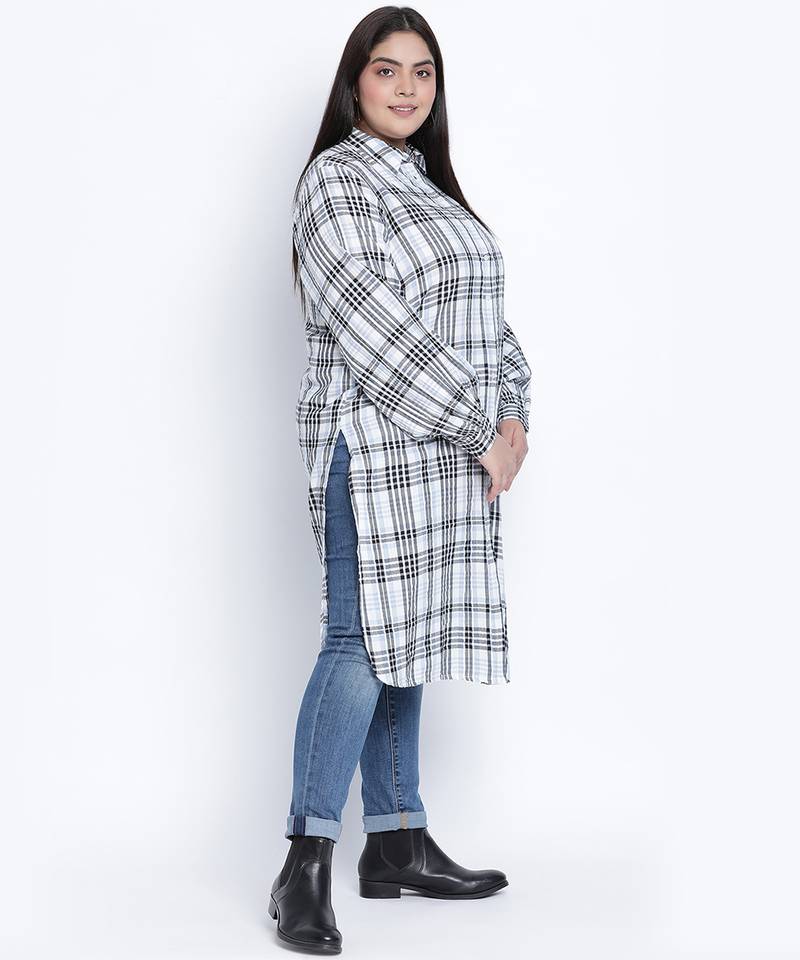 Lovallic button down plus size  Checked Tunic