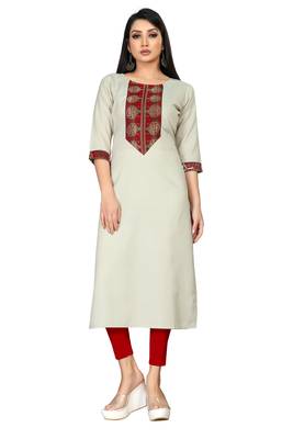 Women's Cotton Staight With Lace Work Readymade Kurti 1