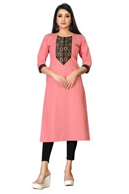 Women's Cotton Staight With Lace Work Readymade Kurti 1
