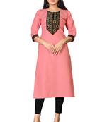 Women's Cotton Staight With Lace Work Readymade Kurti