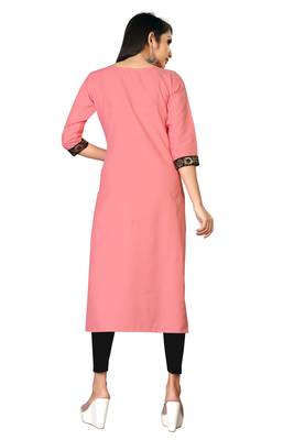 Women's Cotton Staight With Lace Work Readymade Kurti 2